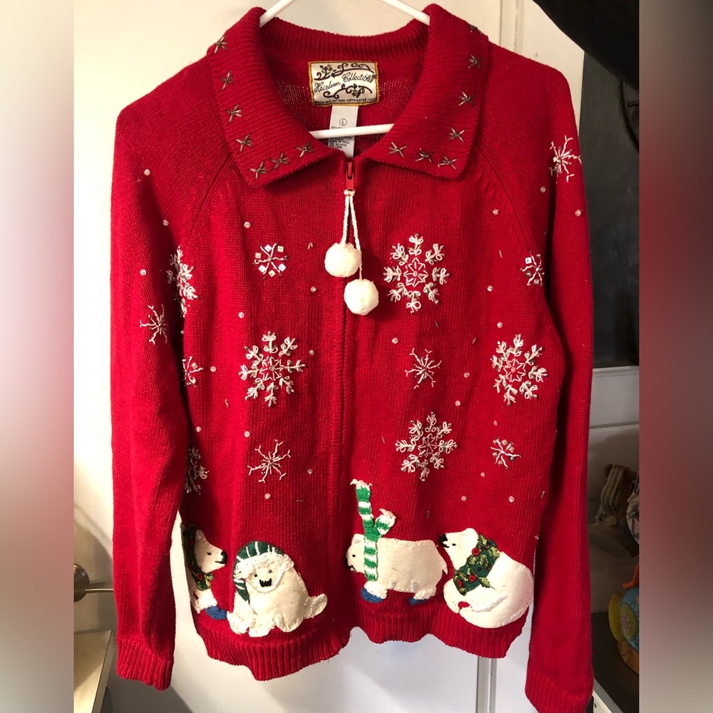 Beautiful embroidered and beaded Christmas sweater